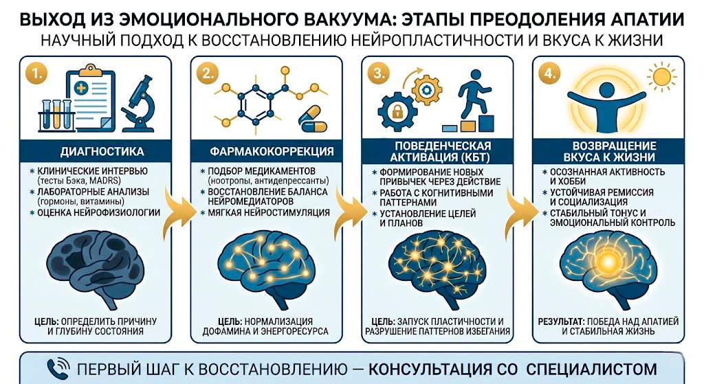 Лечение апатии: пошаговые этапы преодоления эмоционального вакуума и восстановления мотивации